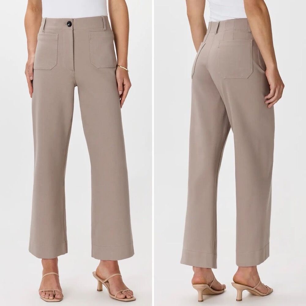 Quince Ultra-Stretch Ponte Cropped Wide Leg Pants in Morel Grey Size 8